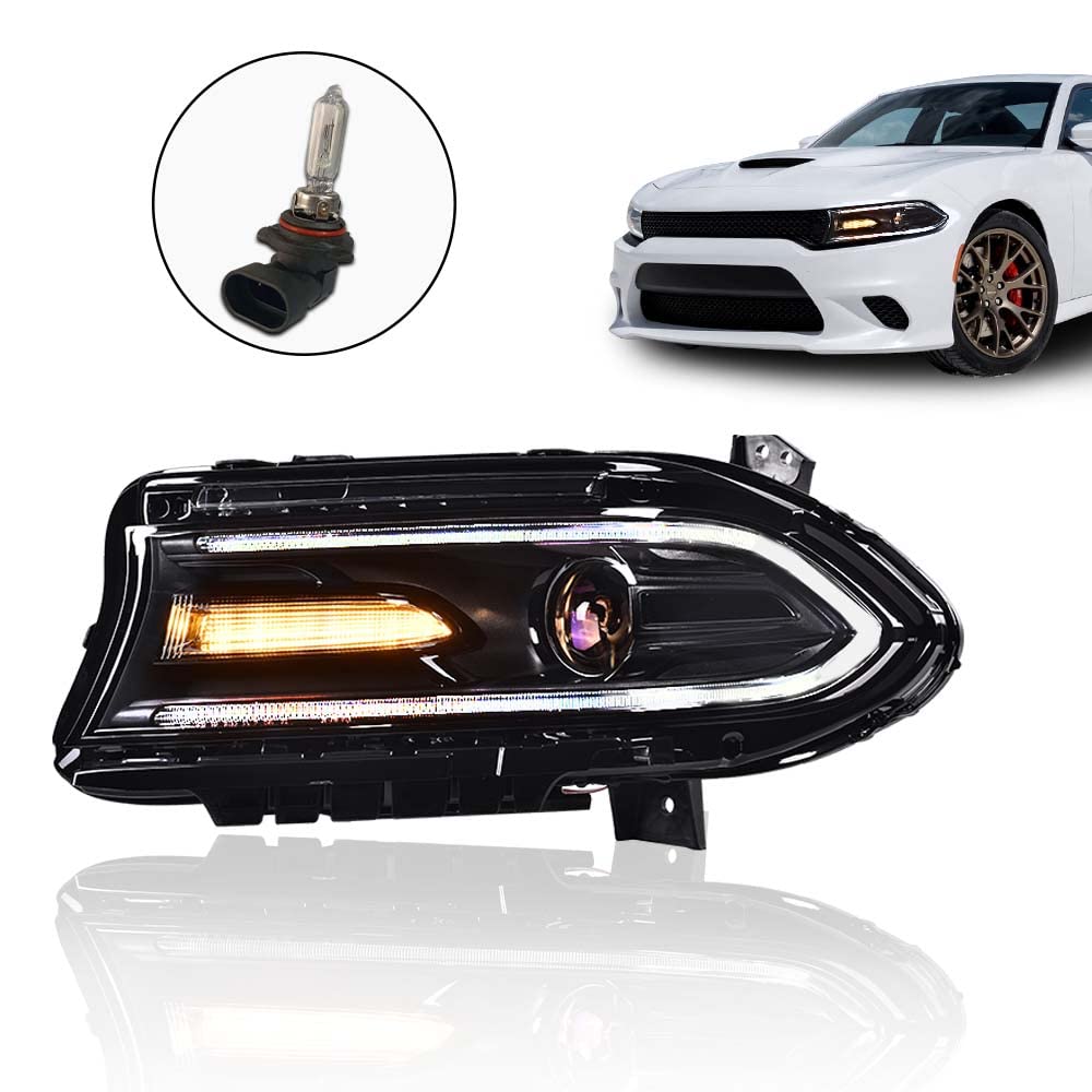 G-PLUS Headlight Fit for Dodge Charger 2015-2021, Left Bumper Headlamps,Clear Lens Black Housing Amber Reflector, CH2503270,faros delanteros