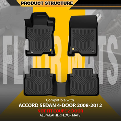 Floor Mats Fit Honda Accord Sedan 4-Door 2008 2009 2010 2011 2012 Not Fit Coupe 2-Door All Weather Full Cover Protection TPE Floor Cargo Liners 1st & 2nd Row Black, alfombras para carro
