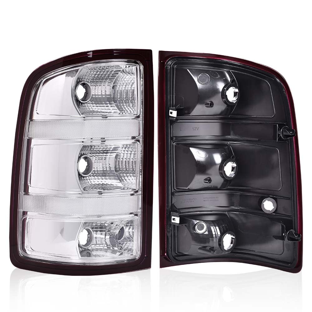 G-PLUS Tail Lights w/Bulbs & Wiring Harness Compatible with 2007-2014 Chevy Silverado 1500 2500 3500 2007-2009 GMC Sierra 3500 HD Taillights Taillamps Brakelights Luces Traseras Faros TraserosAssembly