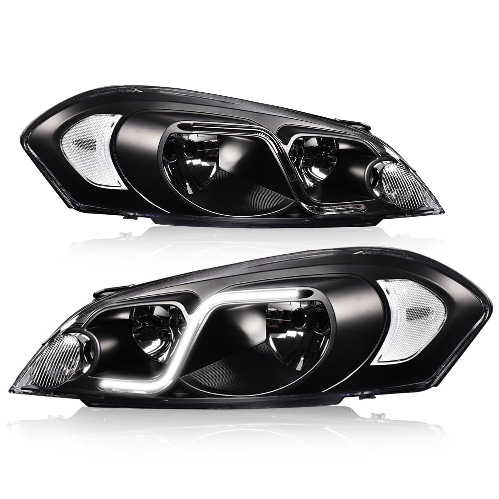 G-PLUS LED Headlights Assembly Fit Chevy Monte Carlo 2006 2007/Chevy Impala 2006-2013/Chevy Impala Limited 2014-2016 DRL Corner Headlamps Clear Lens Black Housing Clear Reflector,faros delanteros