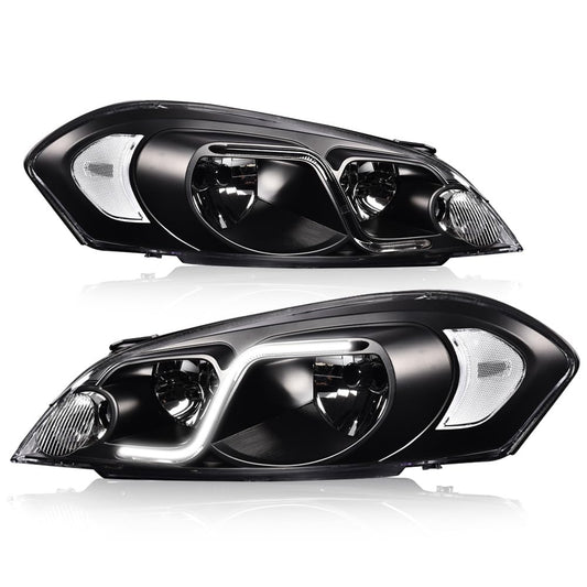 G-PLUS LED Headlights Assembly Fit Chevy Monte Carlo 2006 2007/Chevy Impala 2006-2013/Chevy Impala Limited 2014-2016 DRL Corner Headlamps Clear Lens Black Housing Clear Reflector,faros delanteros