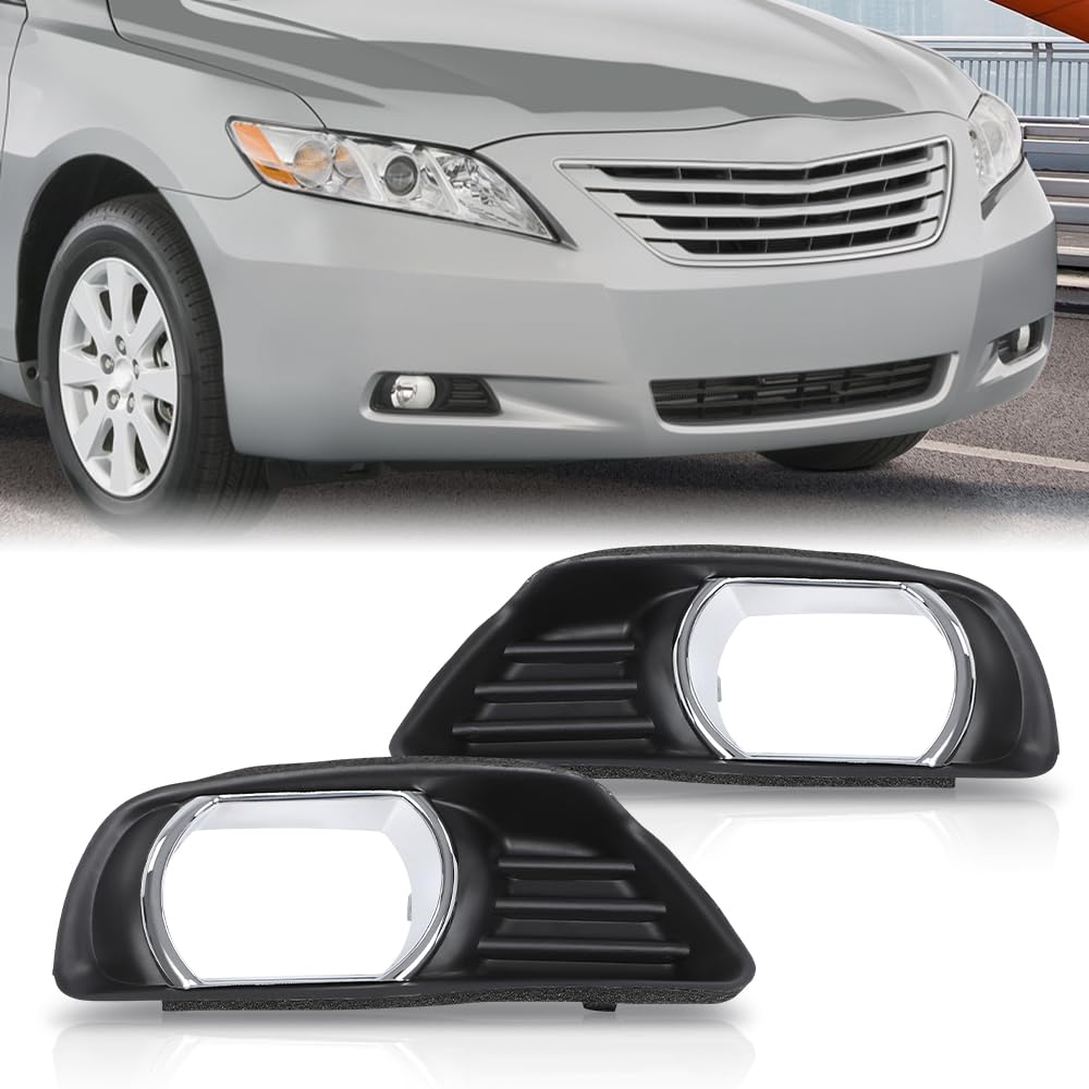 G-PLUS Black Front Bumper Fog Lights Covers Trim 2Pcs Compatible with Toyota Camry XLE 2007 2008 2009 5212706040, 5212806040, TO2598101, TO2599101 Fog Lamp Accessories Black