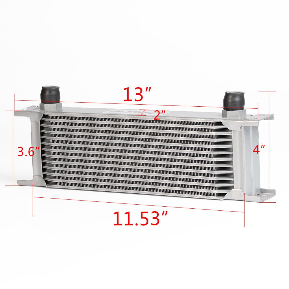G-PLUS 13 Row AN10 Universal Aluminum Engine Transmission Oil Cooler Kit + Oil Filter Relocation Adapter Kit 10AN English Style Silver