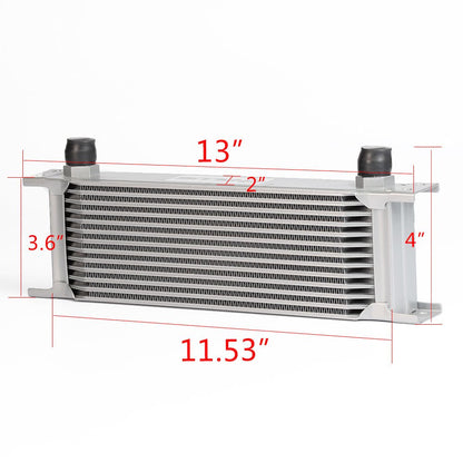 G-PLUS 13 Row AN10 Universal Aluminum Engine Transmission Oil Cooler Kit + Oil Filter Relocation Adapter Kit 10AN English Style Silver