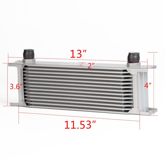 G-PLUS 13 Row AN10 Universal Aluminum Engine Transmission Oil Cooler Kit + Oil Filter Relocation Adapter Kit 10AN English Style Silver