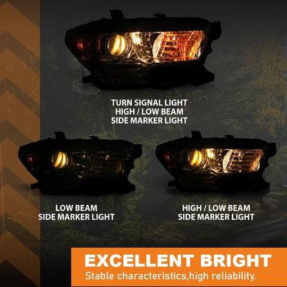 G-PLUS Headlight Assembly Right Side w/o LED Daytime Running Light Compatible with Toyota Tacoma 2016-2018 Fit Models Without Factory LED Daytime Running Light Only White