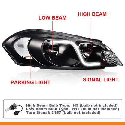 G-PLUS LED Headlights Assembly Fit Chevy Monte Carlo 2006 2007/Chevy Impala 2006-2013/Chevy Impala Limited 2014-2016 DRL Corner Headlamps Clear Lens Black Housing Clear Reflector,faros delanteros