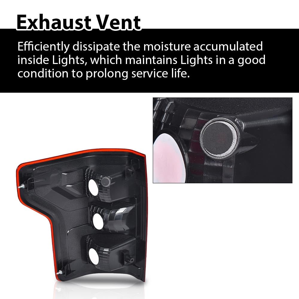 G-PLUS Rear Tail Light Compatible with 2018 2019 2020 Ford F150,Left Driver Tail Lamp W/o Bulbs & Wiring Harness,Red Lens Chrome Housing Luces Traseras JL3Z13404H, FO2801265 Rear Brake Lamps Assembly