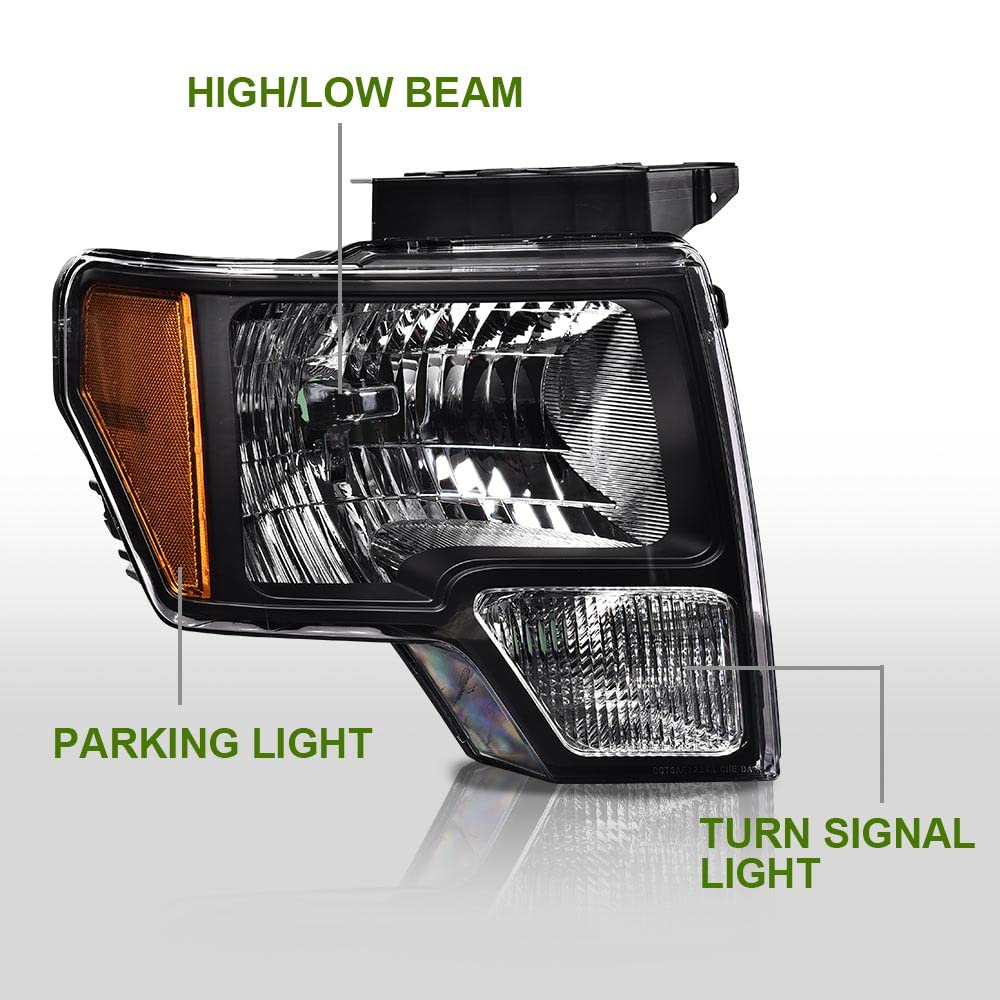 G-PLUS Headlights & Rear Tail Lights Assembly Compatible With 2009-2014 Ford F150(Not Fit Flareside Models),Headlamps & Brake Lamps Black Housing Left+Right 4pcs,faros delanteros