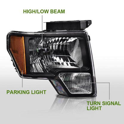 G-PLUS Headlights & Rear Tail Lights Assembly Compatible With 2009-2014 Ford F150(Not Fit Flareside Models),Headlamps & Brake Lamps Black Housing Left+Right 4pcs,faros delanteros