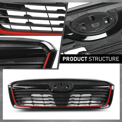 G-PLUS Front Grill w/Camera Hole Gloss Black w/Red Line Compatible with Subaru Forester 2019-2021 91121SJ040