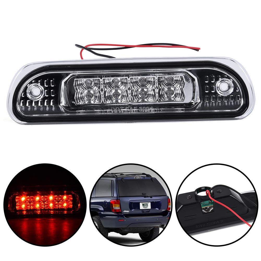 G-PLUS LED Third 3rd Brake Cargo Light Compatible With 1999-2004 Grand Cherokee,Rear Roof Center High Mount Stop Tail Light Replacement (Chrome Housing Clear Lens)