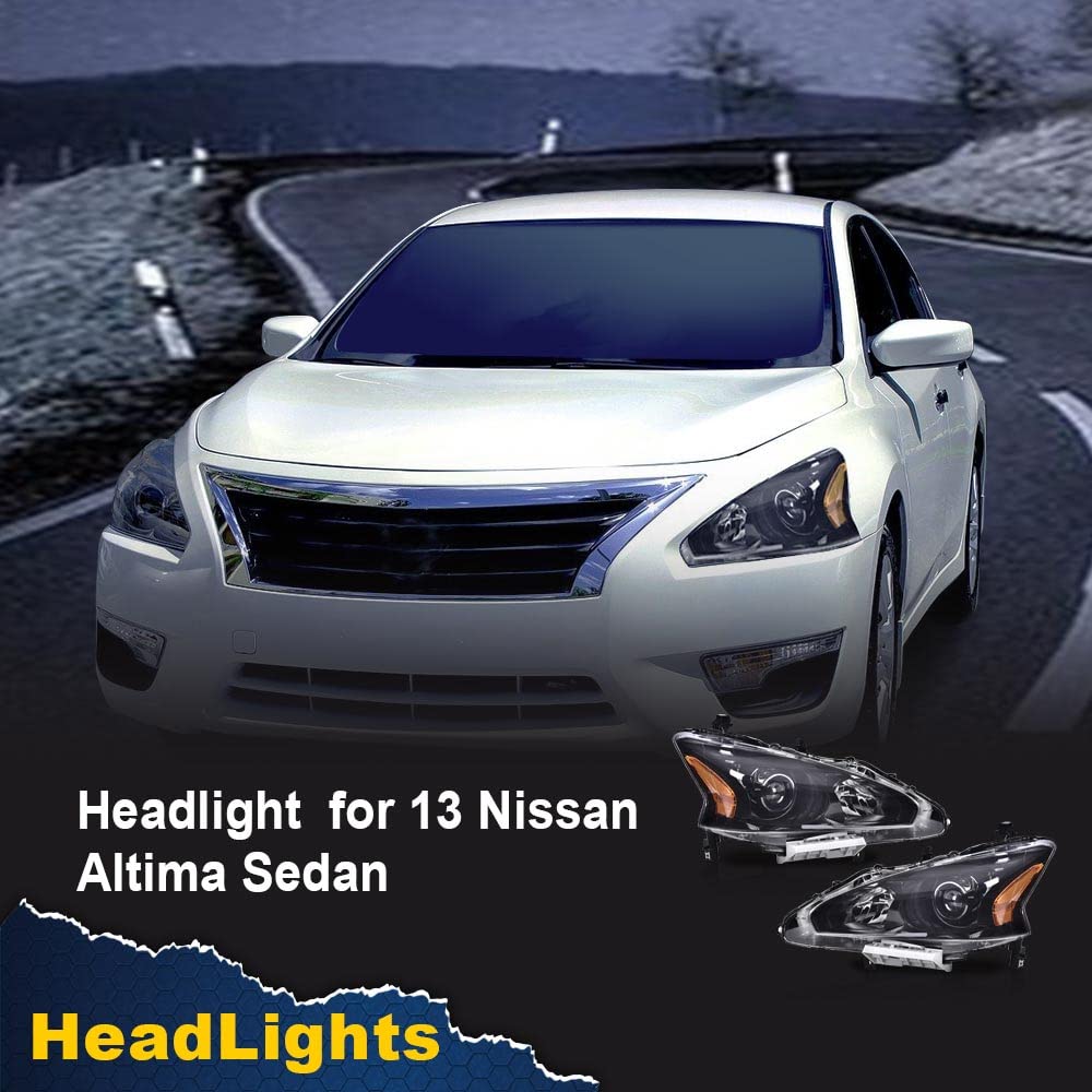 G-PLUS Headlights Compatible With 2013 2014 2015 Nissan Altima 4-Door Sedan Factory Style Automotive Halogen Model Headlamps (Clear Lens Black Housing Amber Reflector),faros delanteros