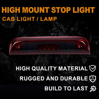 G-PLUS High Mount Rear 3rd Third Brake Light Compatible With 2014-2018 Chevy Silverado GMC Sierra 1500 2500 HD 3500 HD LED Cargo Tail Lamp Black Housing Red Smoky Lens