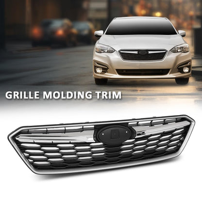 G-PLUS Bumper Grille Grill W/Chrome Molding Trim, Compatible with Subaru Impreza 2017-2019, SU1200170, SU1212105, SU1213105, SU1202104, 91122FL00B, 91123FL03B, J1010FL300, 91123FL00B Black