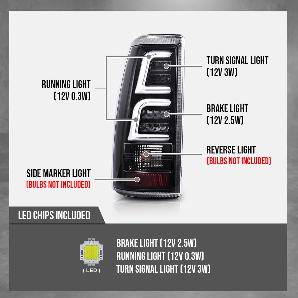 G-PLUS LED Tail Light Assembly Rear Brake Lamp Compatible with Chevy Silverado/GMC 1999 2000 2001 2002 1500 2500 3500 1500 HD 2500 HD Clear Lens GM2800186 Luces Traseras Rear Brake Lamps Assembly
