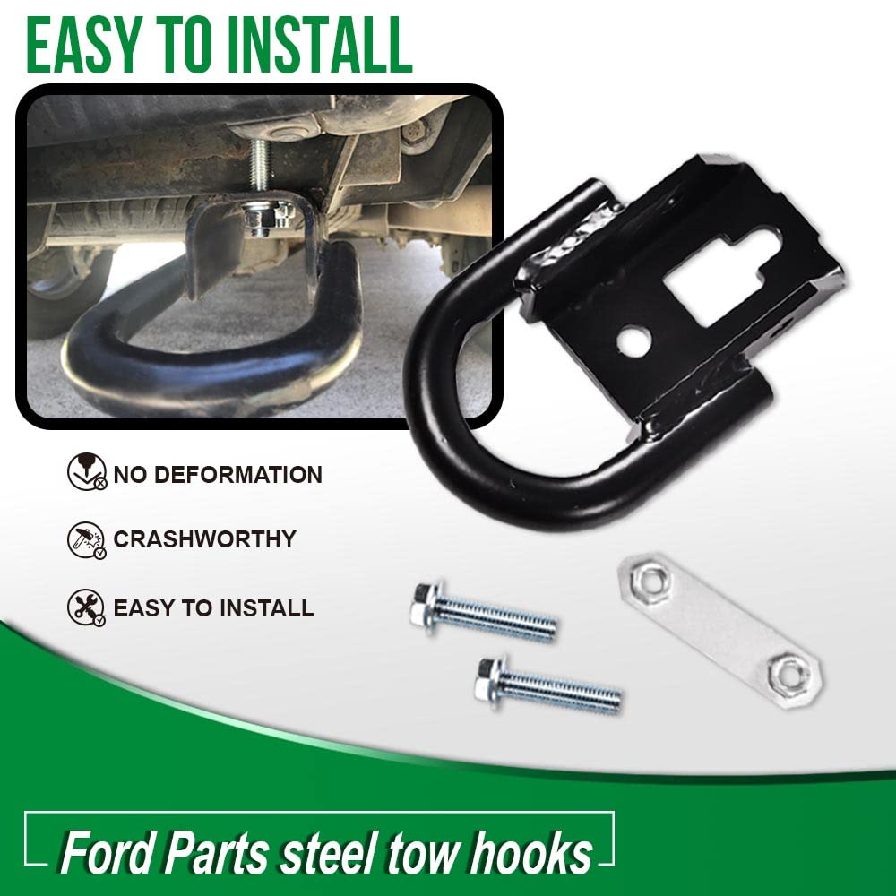 G-PLUS Tow Hook Parts Set Compatible with 2009-2021 F150 with Hardware Front Kit Pair (Black)