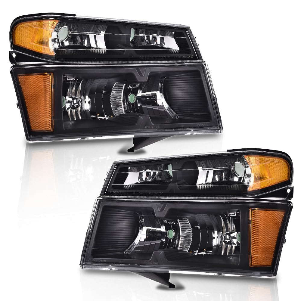G-PLUS Headlights Compatible with Chevy Colorado/GMC Canyon 2004-2012,Fit Isuzu i-280 i-350 2006,Fit Isuzu i-290 i-370 2007-2008 Clear Lens Black Housing Amber Reflector Bumper Headlamps Assembly