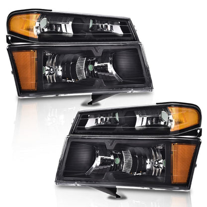 G-PLUS Headlights Compatible with Chevy Colorado/GMC Canyon 2004-2012,Fit Isuzu i-280 i-350 2006,Fit Isuzu i-290 i-370 2007-2008 Clear Lens Black Housing Amber Reflector Bumper Headlamps Assembly