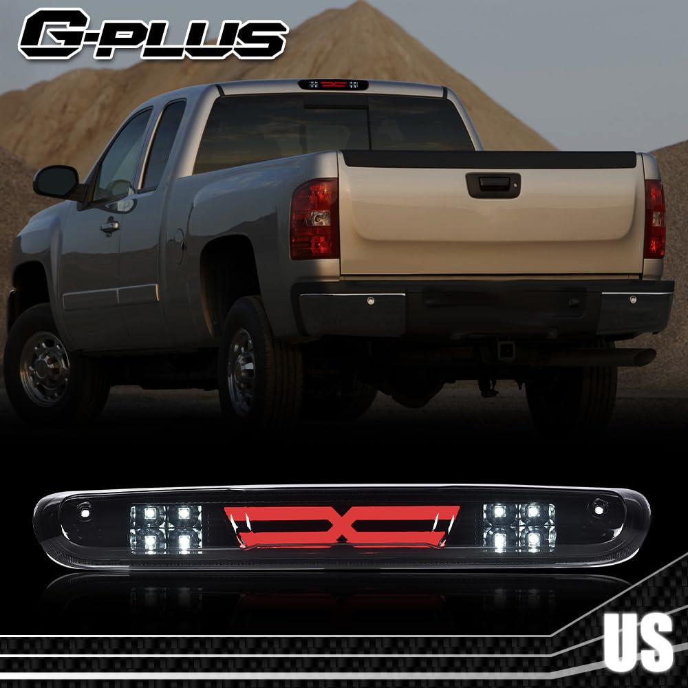 G-PLUS LED Third Brake Light Compatible With 07-14 Chevy Silverado/GMC Sierra,3RD LED Bar Brake/Cargo Light,Type X (Smoky lens Black Housing Amber Reflector)