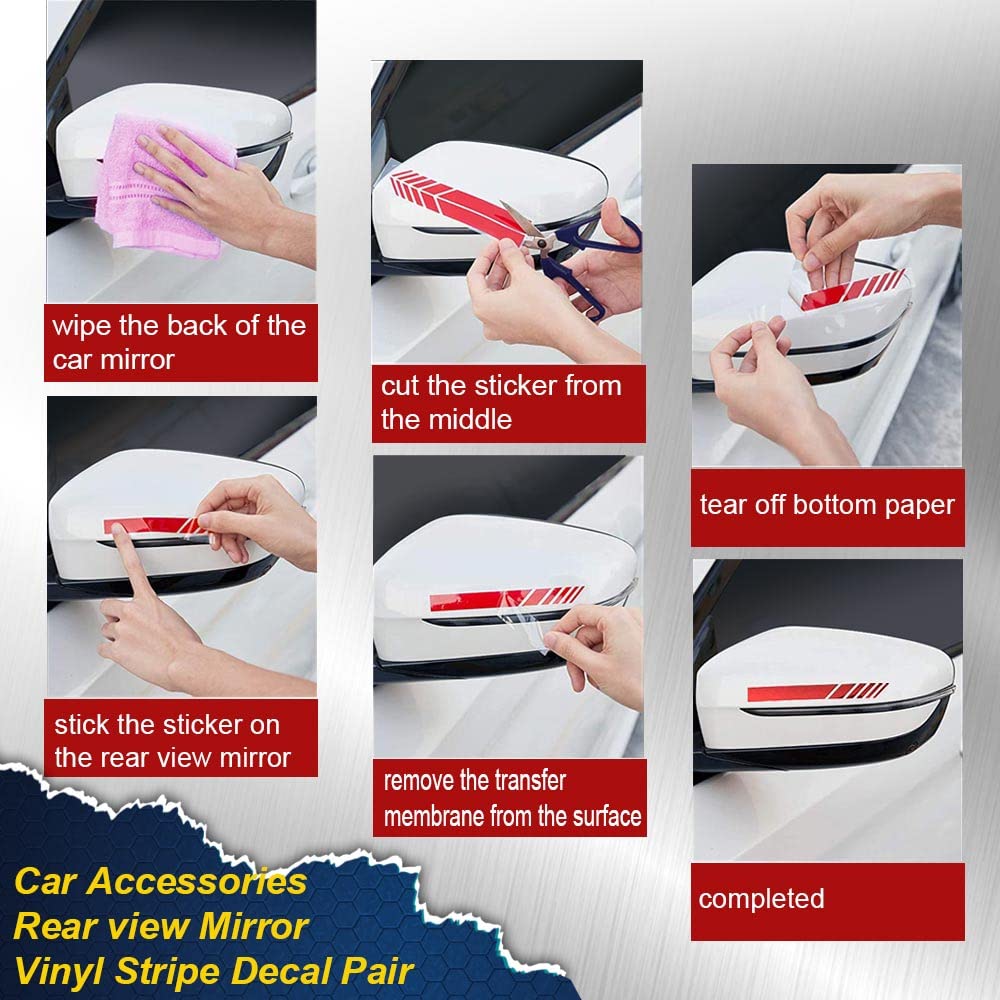 G-PLUS Rearview Mirror Carbon Fiber 5D Sticker Vinyl Stripe Decal Compatible with Car Accessories,2Pcs/Set (Red)