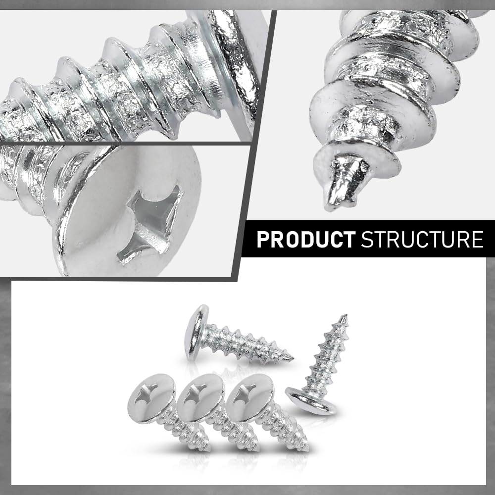 G-PLUS License Plate Screws Self Tapping Pan Head Compatible with Most Vehicles (100 Pkg)
