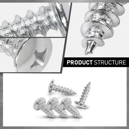 G-PLUS License Plate Screws Self Tapping Pan Head Compatible with Most Vehicles (100 Pkg)