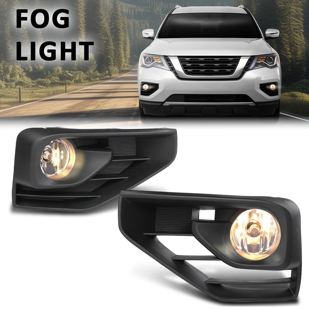 G-PLUS Fog Lights Bumper Lamps Assembly & Wiring Harness Compatible with Nissan Pathfinder 2017-2020 261509B90E, 261509B90E