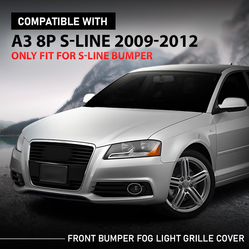 G-PLUS Front Bumper Fog Light Grille Cover Compatible with Audi A3 8P S-Line 2009-2012,Only Fit for S-Line Bumper 8P0807682, 8P0807681