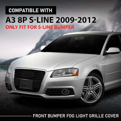 G-PLUS Front Bumper Fog Light Grille Cover Compatible with Audi A3 8P S-Line 2009-2012,Only Fit for S-Line Bumper 8P0807682, 8P0807681