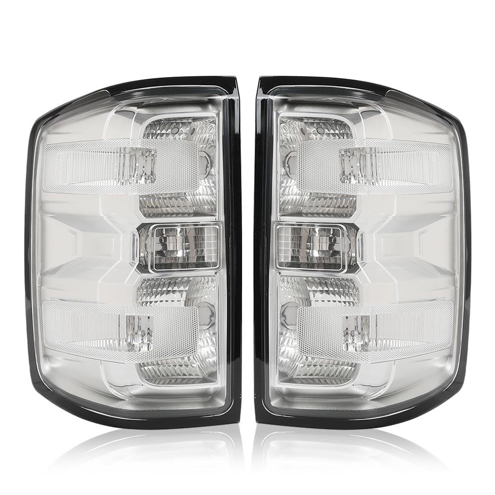 G-PLUS Tail Lights w/Bulbs Compatible with Chevy Silverado 1500 2014-2018/Fit Silverado 2500 HD 3500 HD 2015-2019 w/o Wiring Harness Clear Lens Chrome Housing Brake Lamp Rear LightsAssembly