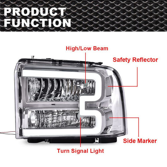 G-PLUS LED DRL Headlights, Compatible with Ford F250 F350 F450 F550 Super Duty 2005 2006 2007 Bumper Headlamps, Clear Lens Chrome Housing Clear Reflector,faros delanteros