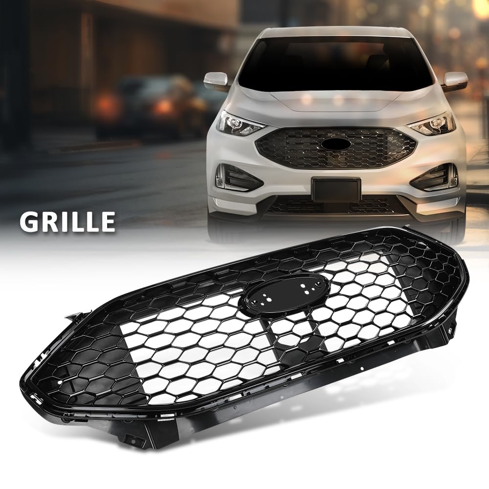 G-PLUS Front Upper Grille Compatible with Ford Edge ST/ST-Line 2019-2022 PT4B-8200, KT4Z-8200, KT4B-8A133 Gloss Black