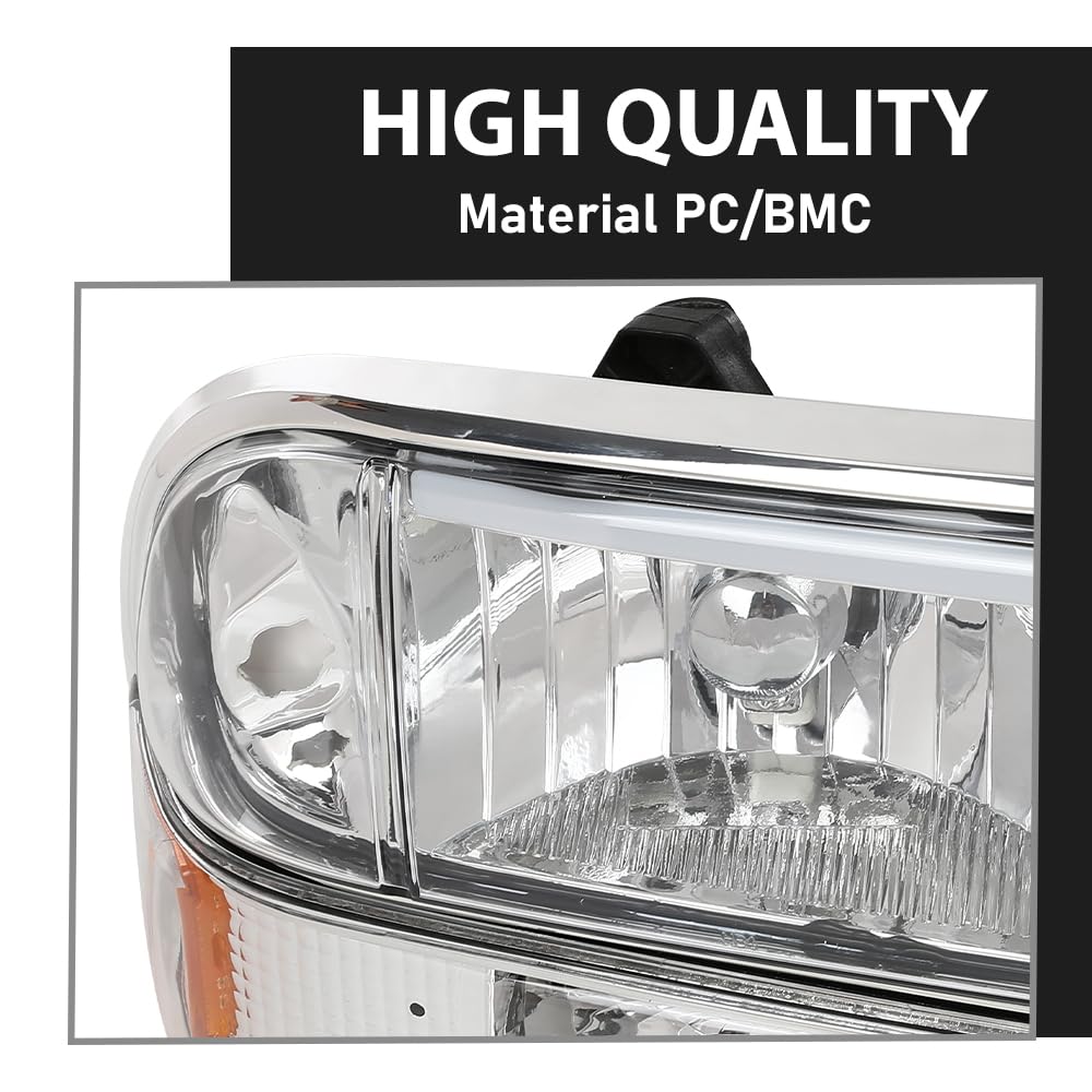 G-PLUS LED Headlights Front Headlamps Fit Chevy Blazer 1998-2005, Fit Chevy S10 Pickup 1998-2004 with Bumper Lights Clear Lens Chrome Housing Amber Reflector,faros delanteros Assembly