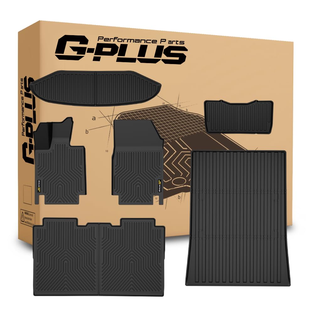 G-PLUS TPE Floor Mats Fit Tesla Cybertruck 2023-2025 1st & 2nd &3rd & 4th Row & Cargo Mat Truck Accessories Cargo Liners All Weather Protection 6PCS Black Alfombras para Carro