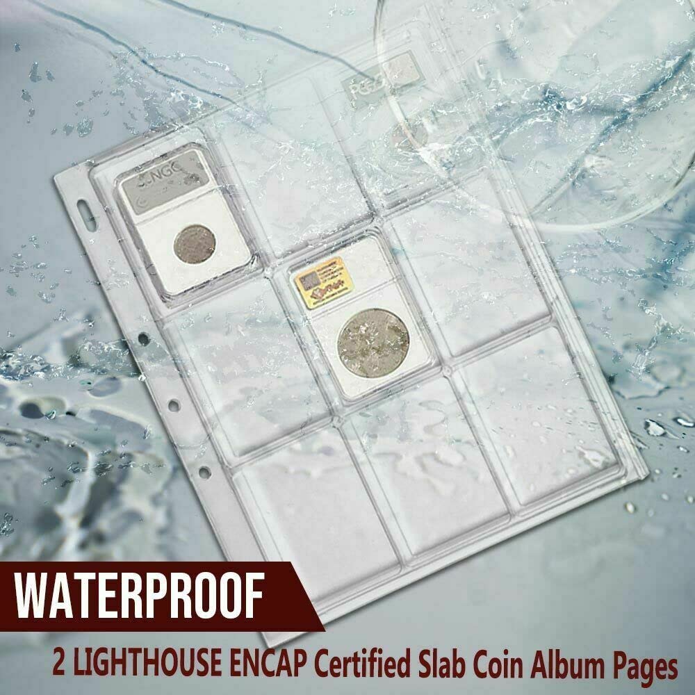 G-PLUS Coin Pages, Coin Album Pages Lighthouse Encap Graded Slab,Coin Collecting Supplies,2 Sheets 18 Slabs