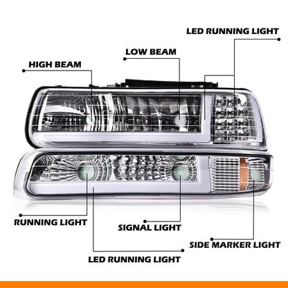G-PLUS LED DRL Headlights Compatible with 1999-2002 Chevy Silverado/2001-2002 Silverado 1500HD 2500HD/00-06 Tahoe Suburban 1500 2500, Bumper Headlamp, 2Pcs Amber (Left+Right)
