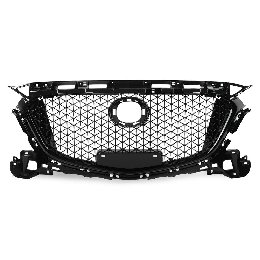 G-PLUS Front Bumper Upper Grille Compatible with Mazda 3 Axela 2017-2018 Honeycomb Mesh Grill ABS Painted Glossy Black