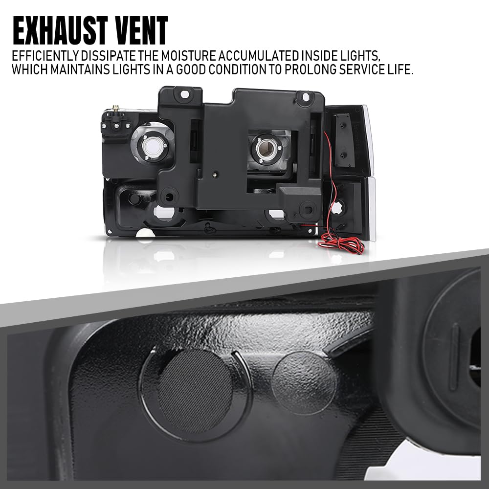 G-PLUS LED Headlights Assembly w/Bulbs Fit GMC C1500 K1500 Yukon 1994-1999, Fit GMC C2500 C3500 K2500 K3500 1994-2000, Left & Right Headlamps Assembly, Clear Lens Black Housing Amber Reflector