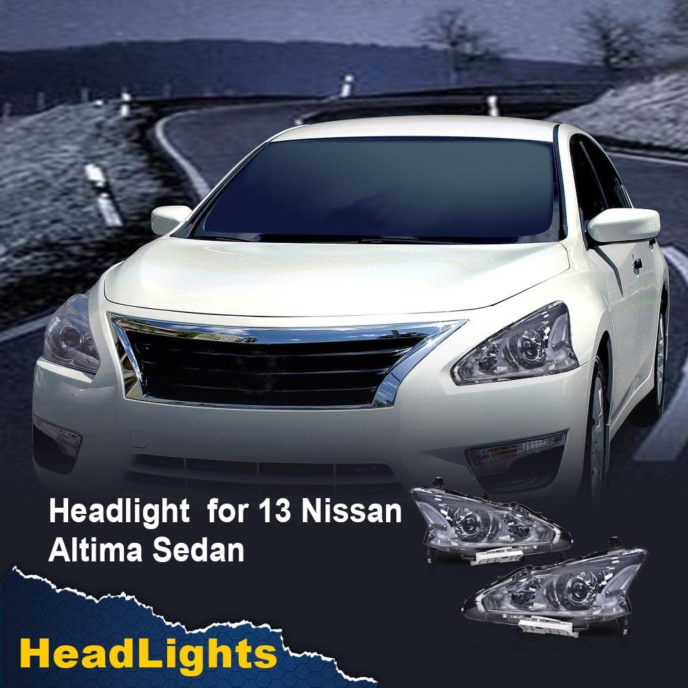 G-PLUS Headlights Assembly, Compatible with 2013 Nissan Altima Bumper Headlamps, Smoky Lens Chrome Housing Clear Reflector