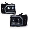 G-PLUS LED DRL Headlights Assembly Compatible with GMC Sierra 1500 2007-2013/Fit GMC Sierra 2500HD 3500HD 2007-2014 Smoky Lens Black Housing Clear Reflector Left & Right Headlamps,faros delanteros