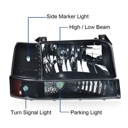G-PLUS Headlights Fit Ford F150 250 350 Bronco F-Super Duty 1992-1997 w/Corner Signal Driver Passenger Headlamps Smoky Lens Black Housing Amber Reflector,faros delanteros
