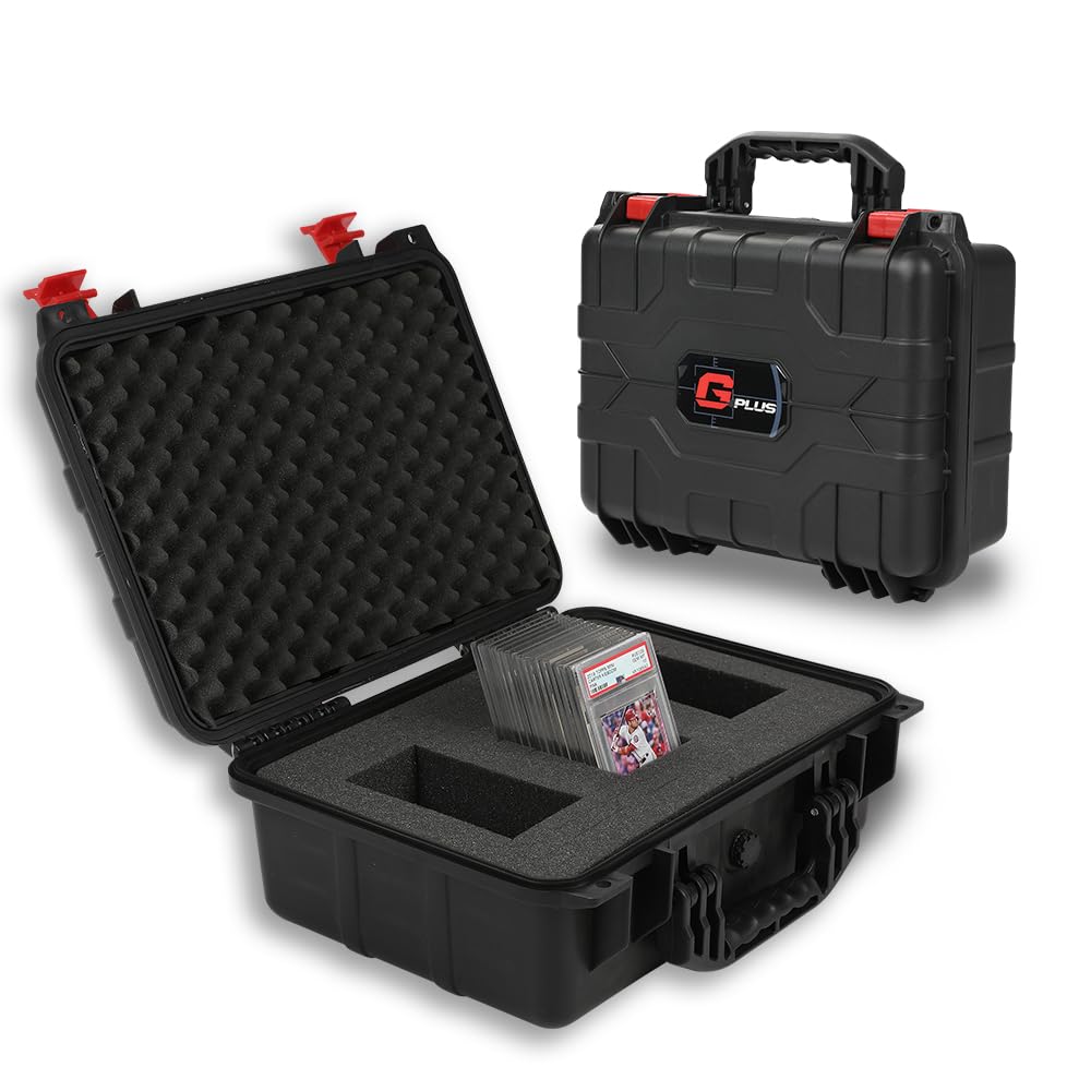 G-PLUS Graded Card Storage Box Fit BGS PSA SGC FGS Graded Sports Trading Cards, Hold 75 Graded Cards or 250 Ungraded Cards Heavy Duty Weatherproof Case Red And Black