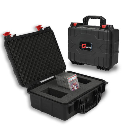 G-PLUS Graded Card Storage Box Fit BGS PSA SGC FGS Graded Sports Trading Cards, Hold 75 Graded Cards or 250 Ungraded Cards Heavy Duty Weatherproof Case Red And Black
