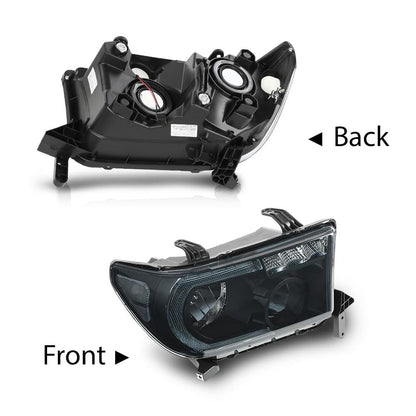 G-PLUS LED DRL Headlights Compatible with Toyota Tundra 2007-2013,Fit Toyota Sequoia 2008-2017 Headlamps Assembly Smoky Lens Black Housing Clear Reflector Left & Right,faros delanteros