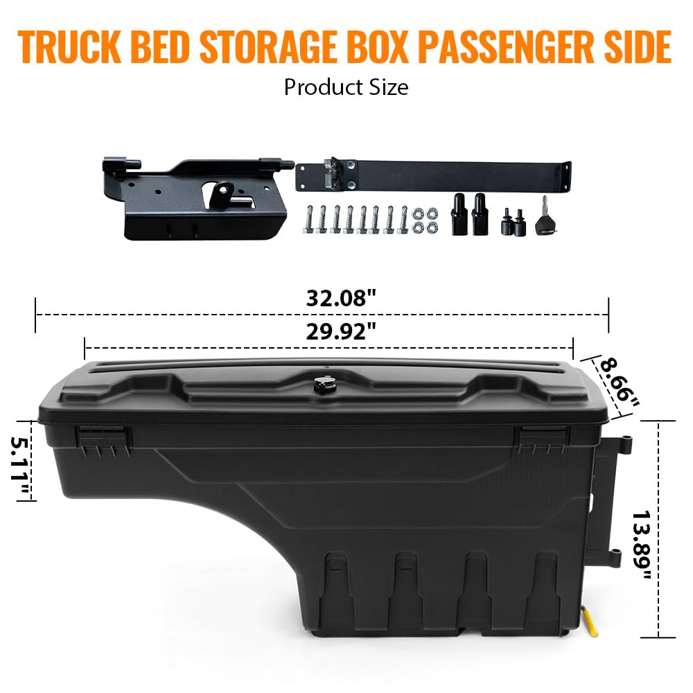 G-PLUS Compatible With Dodge Ram 1500 2500 3500 2002-2018 Lockable Storage Box Case Truck Bed Toolbox Rear Right Passenger Side