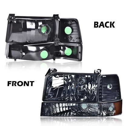 G-PLUS Headlights Assembly Fit 1992-1996 Ford Bronco/F150 F250 F350 Super Duty(Incl. 97 9th Old Body Style),Headlamps w/Corner Signal Smoky lens Chrome Housing Amber Reflector Faros Delanteros