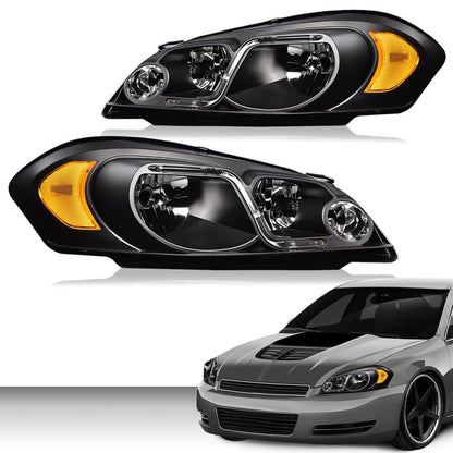 G-PLUS LED Headlights Assembly Fit Chevy Monte Carlo 2006 2007/Chevy Impala 2006-2013/Chevy Impala Limited 2014-2016 DRL Corner Headlamps Clear Lens Black Housing Amber Reflector,faros delanteros