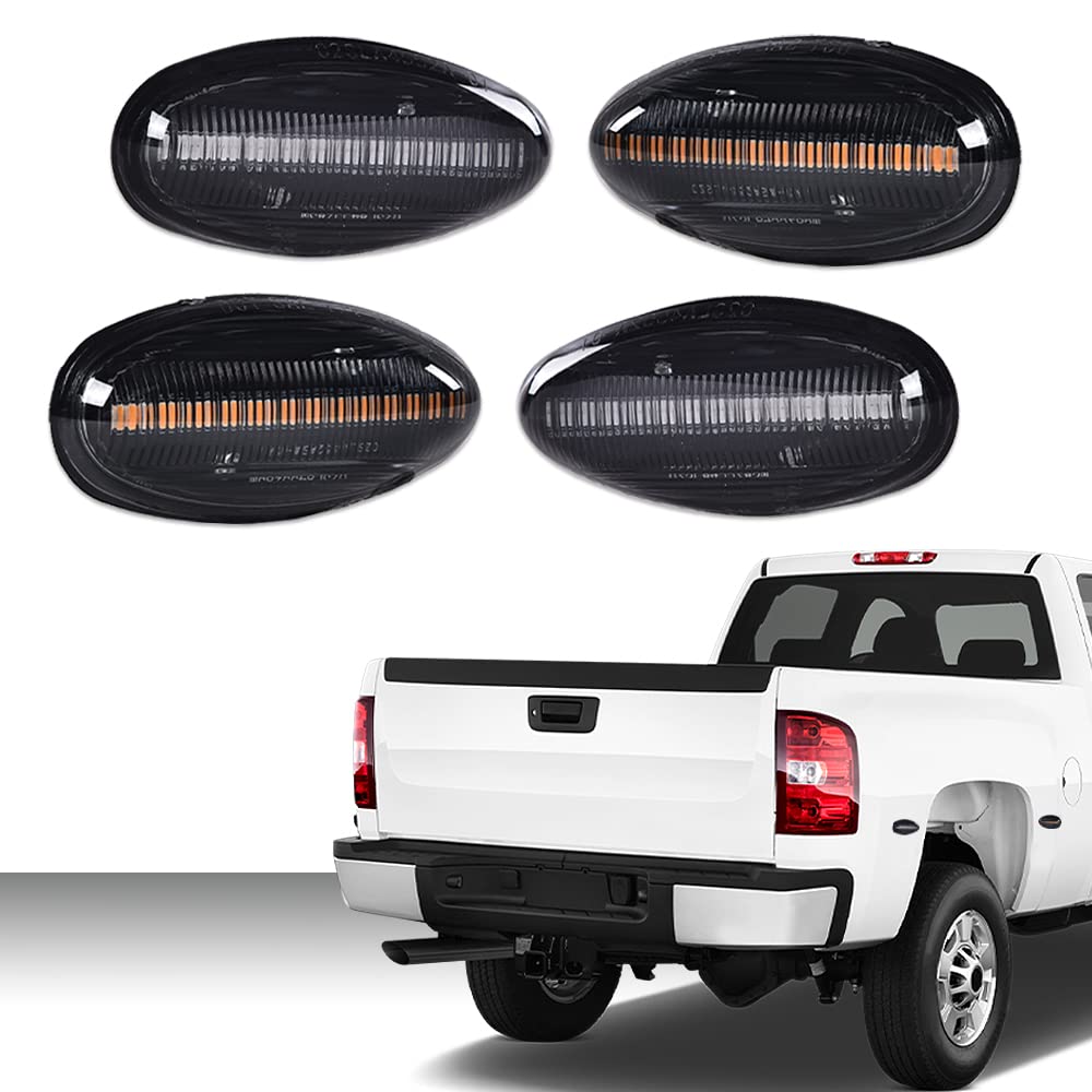 G-PLUS Side Marker Light Set Compatible with Chevy Silverado 2500HD 3500HD 2001-2014 /Fit for GMC Sierra 2500HD 3500HD 2001-2014 LED Marker Lamps Smoke Lens 4Pcs/Set 16530173 16530177