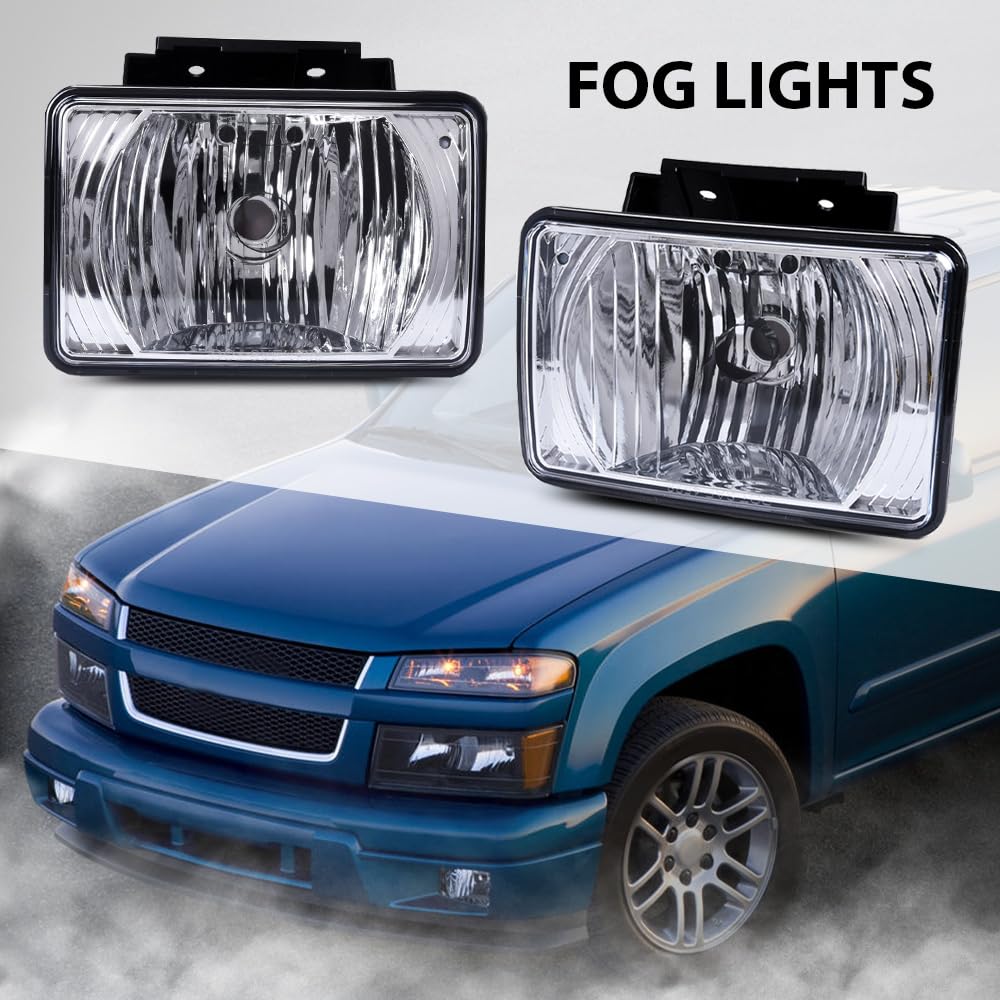 G-PLUS Clear Lens Front Bumper Fog Lights Assembly Compatible With Chevy Colorado/GMC Canyon | 06-08 Isuzu i-Series Clear Driving Fog Lamp Replacement Pair Left+Right